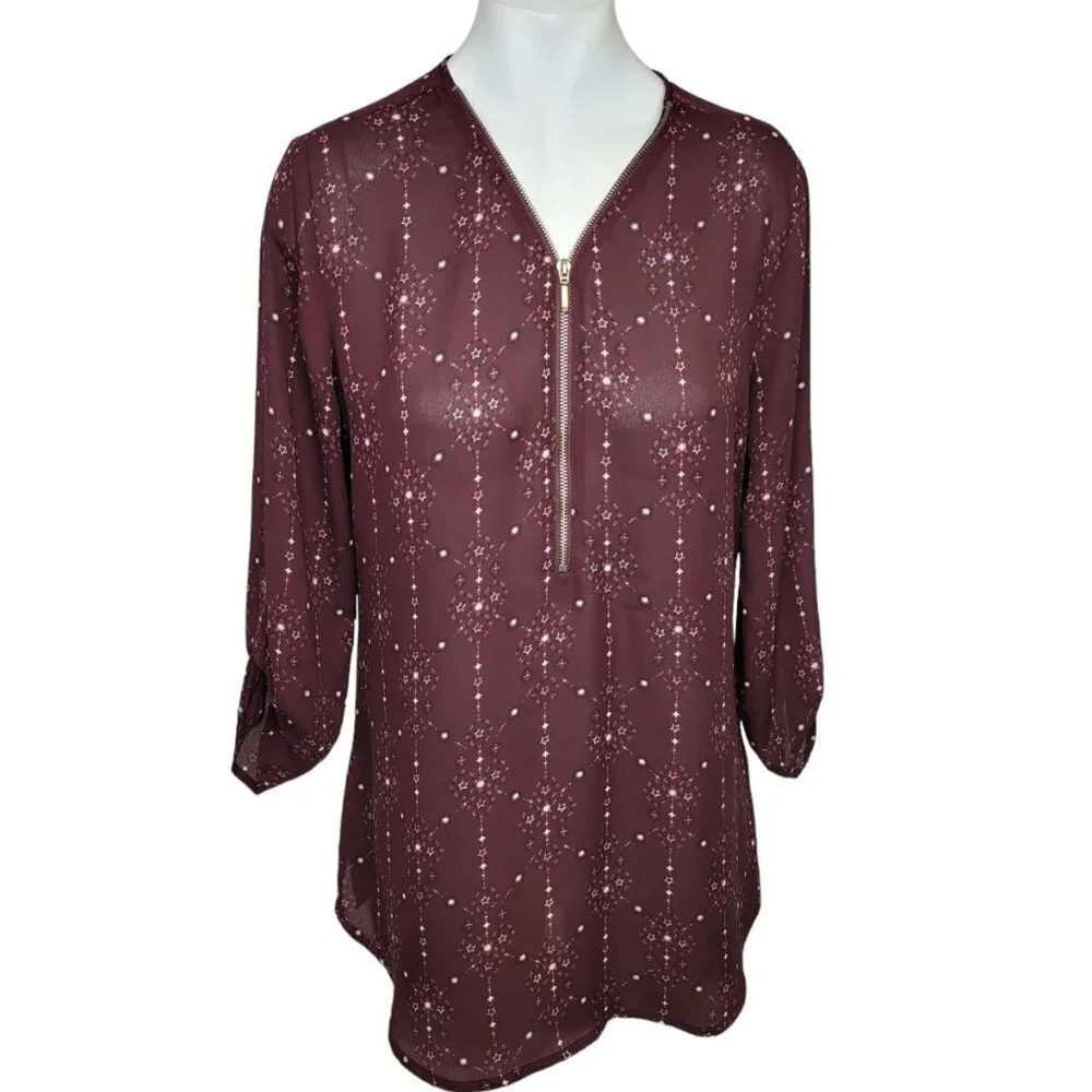 Maurices Zip Front Roll Sleeve  Top